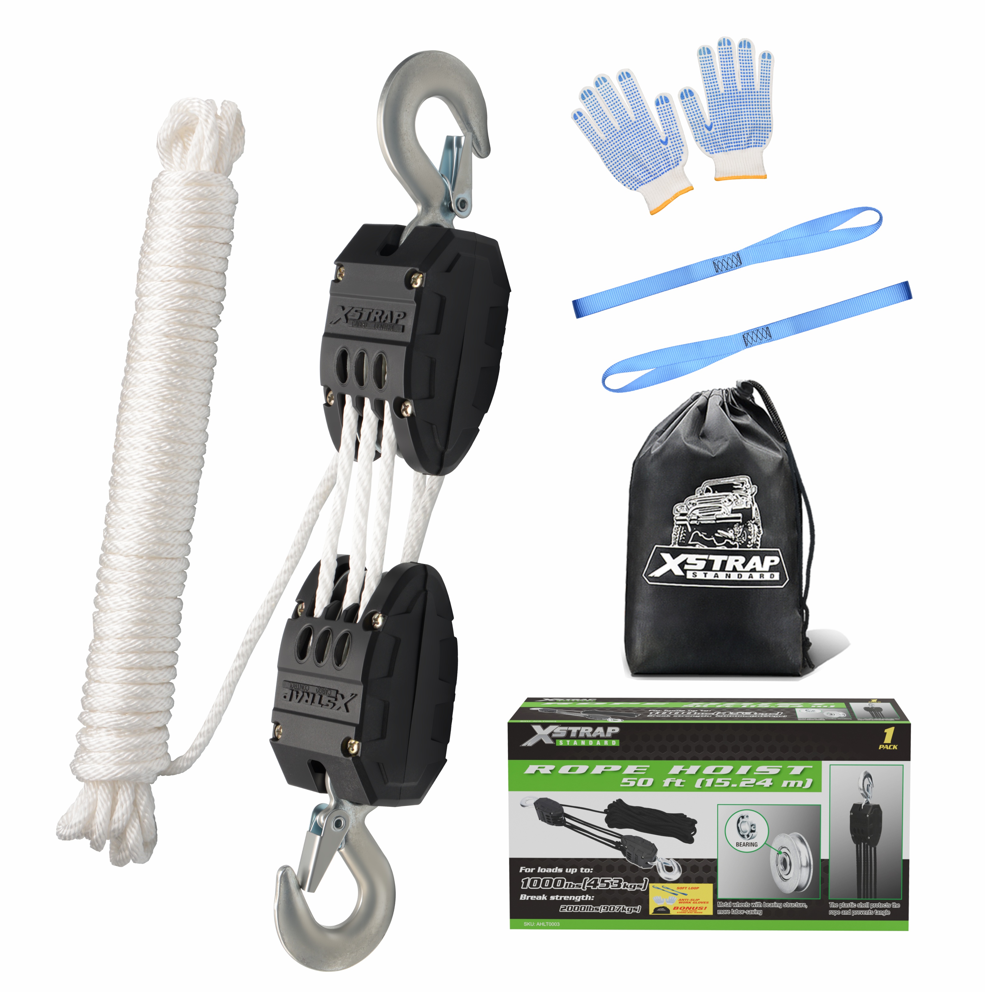 XSTRAP AHLT0003 Bílý kladkostroj lanového kladkostroje s kapacitou 1000 LB