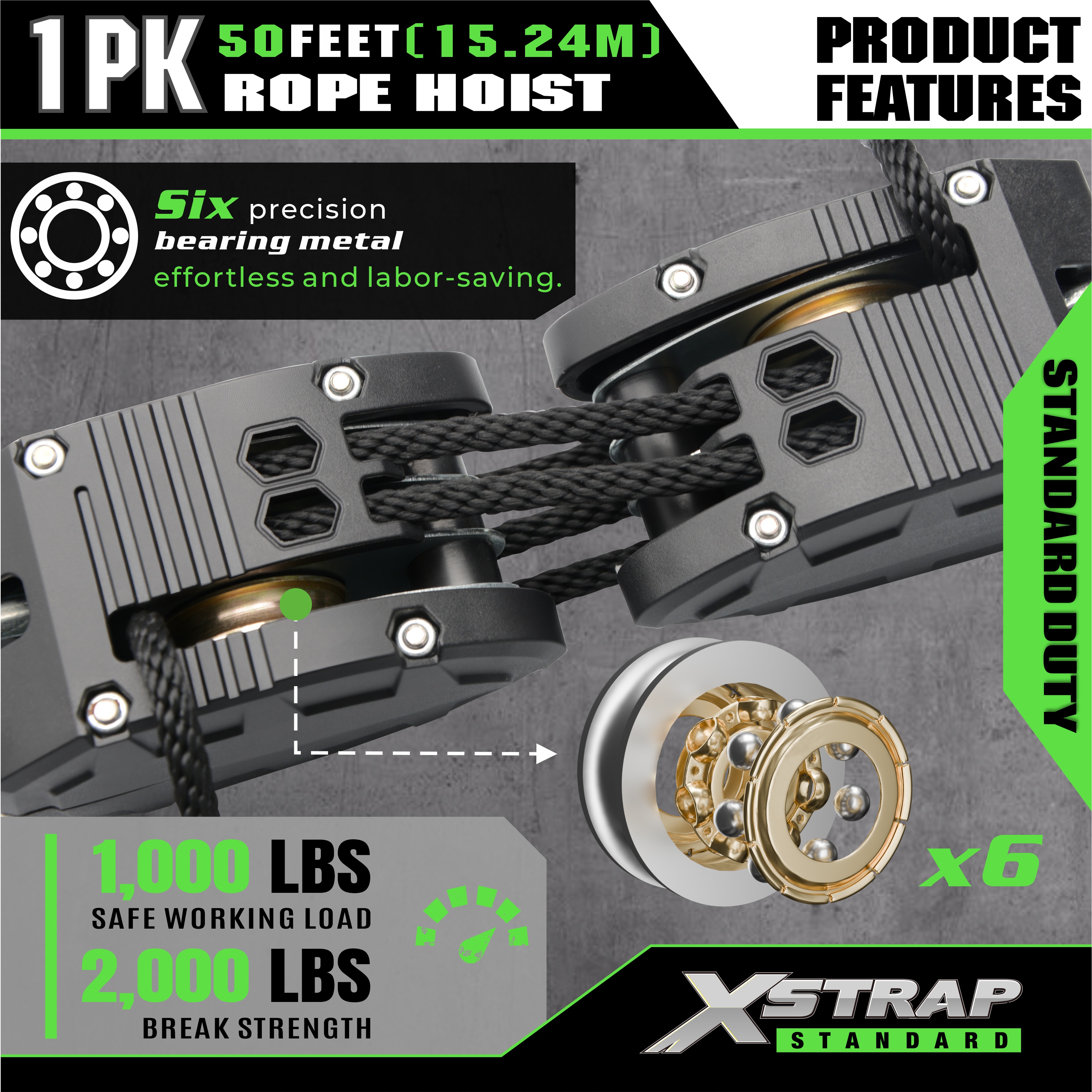 XSTRAP AHLT0003 Černý lanový kladkostroj 1000LB