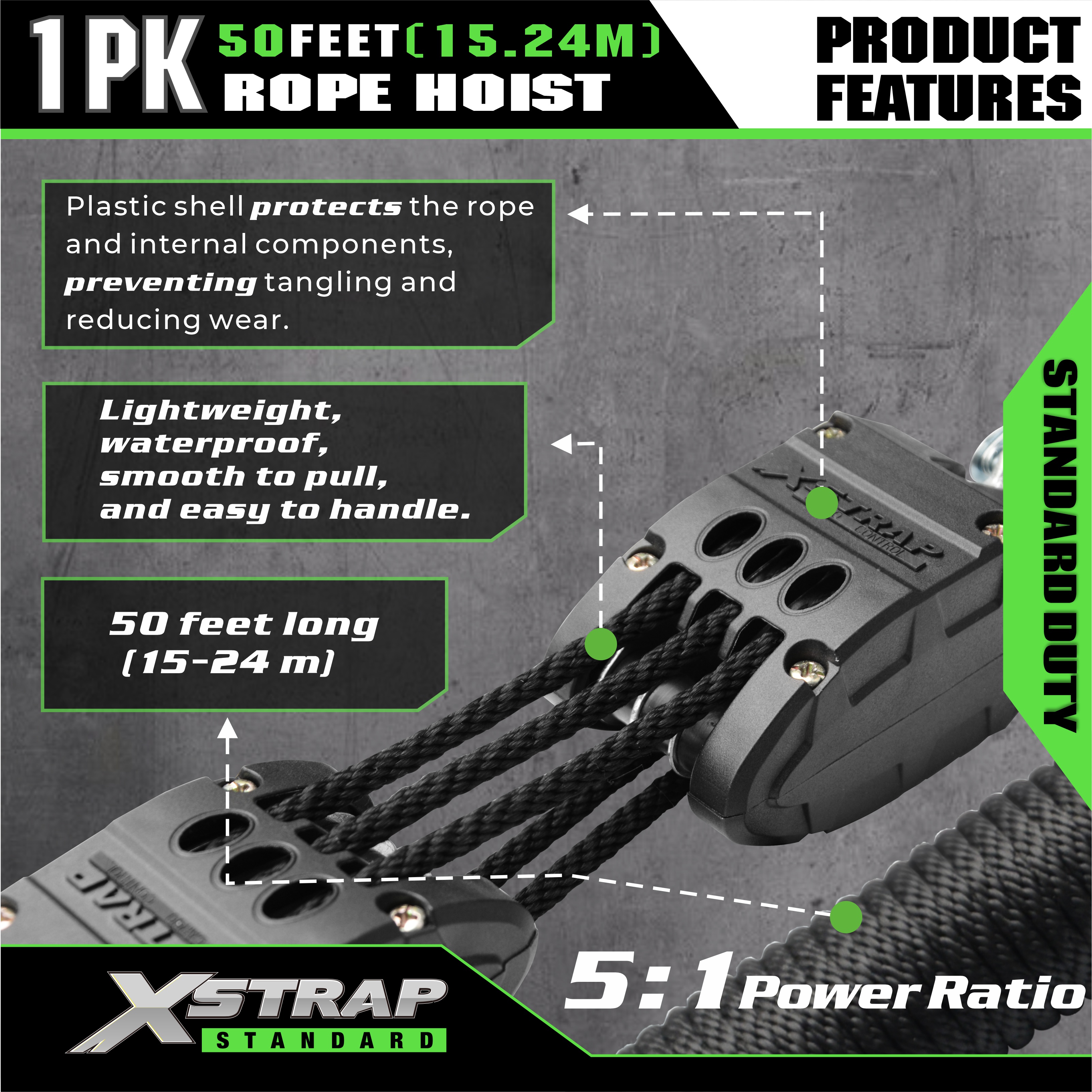 XSTRAP AHLT0003 Černý lanový kladkostroj 1000LB