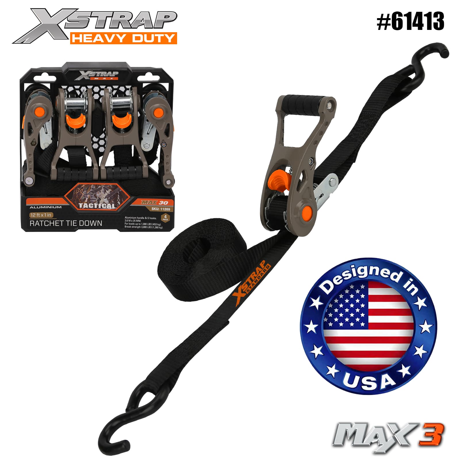 Xstrap 61413 1” x 14” 4PK taktická ráčna uvazovací s měkkou smyčkou 1000 lb SWL