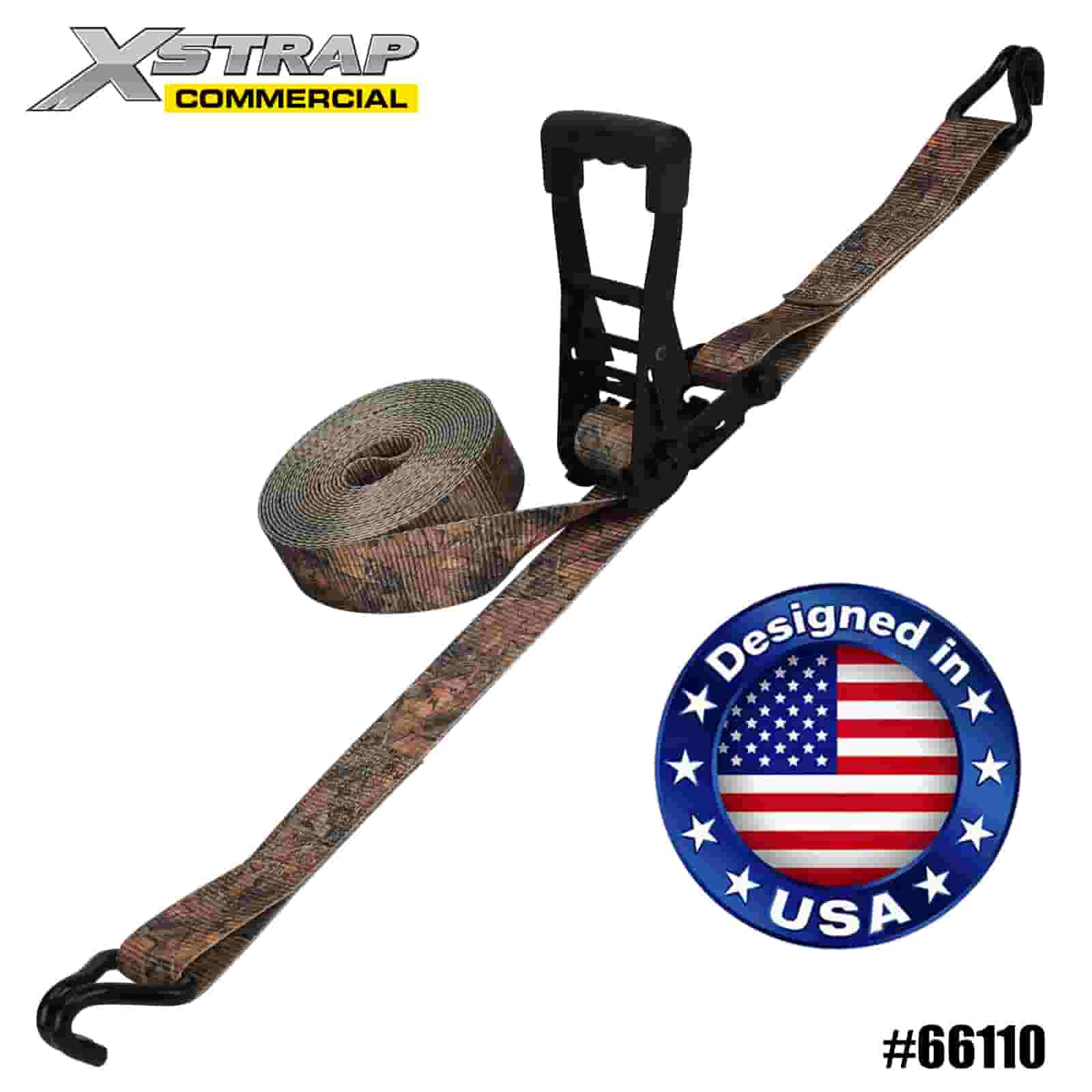 Xstrap 66110 2” x 27’ CAMO Ratchet Upevňovací s dvojitými J háky 3333lb SWL