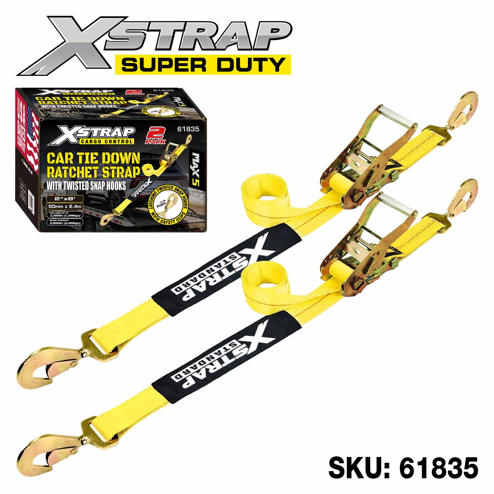 Xstrap 61835 2” x 8” 2PK upínací popruhy do auta 3 300 lb SWL